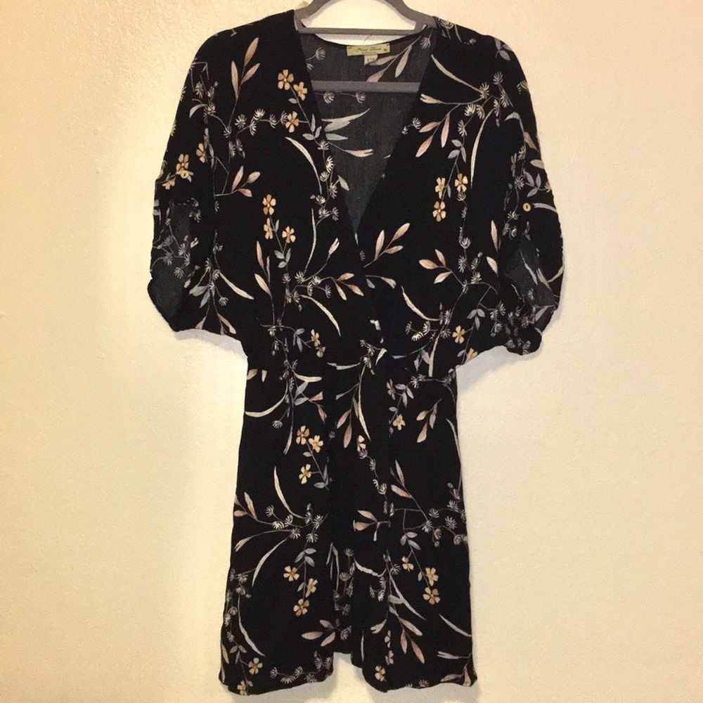 Black Floral Print Casual Dress